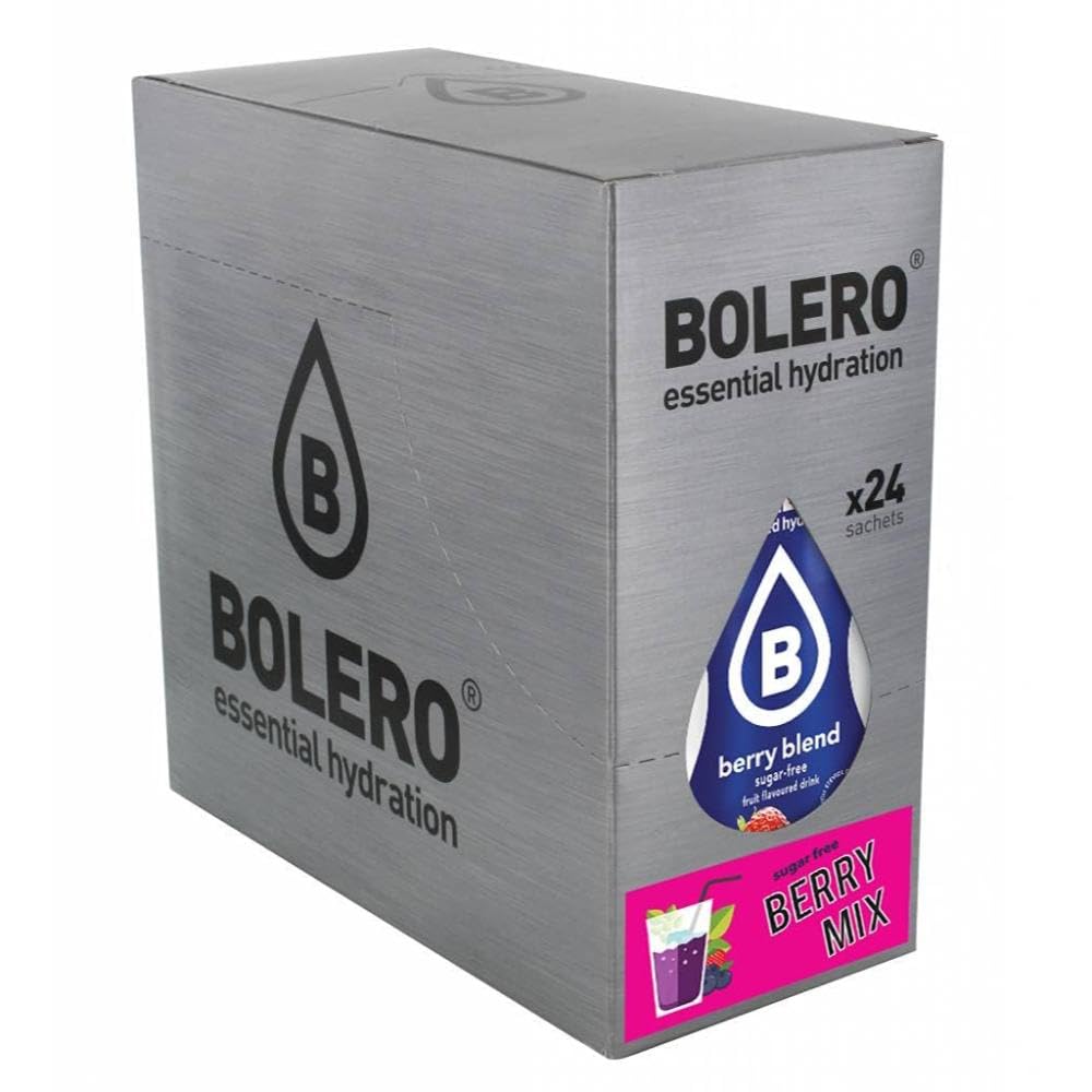 Boisson Boléro BERRY MIX | 24x9g I boisson rafraîchissante en poudre sans sucre édulcorée à la stévia | Vitamine C | pour diabétiques | arômes de baies | boissons pour la famille et les amis