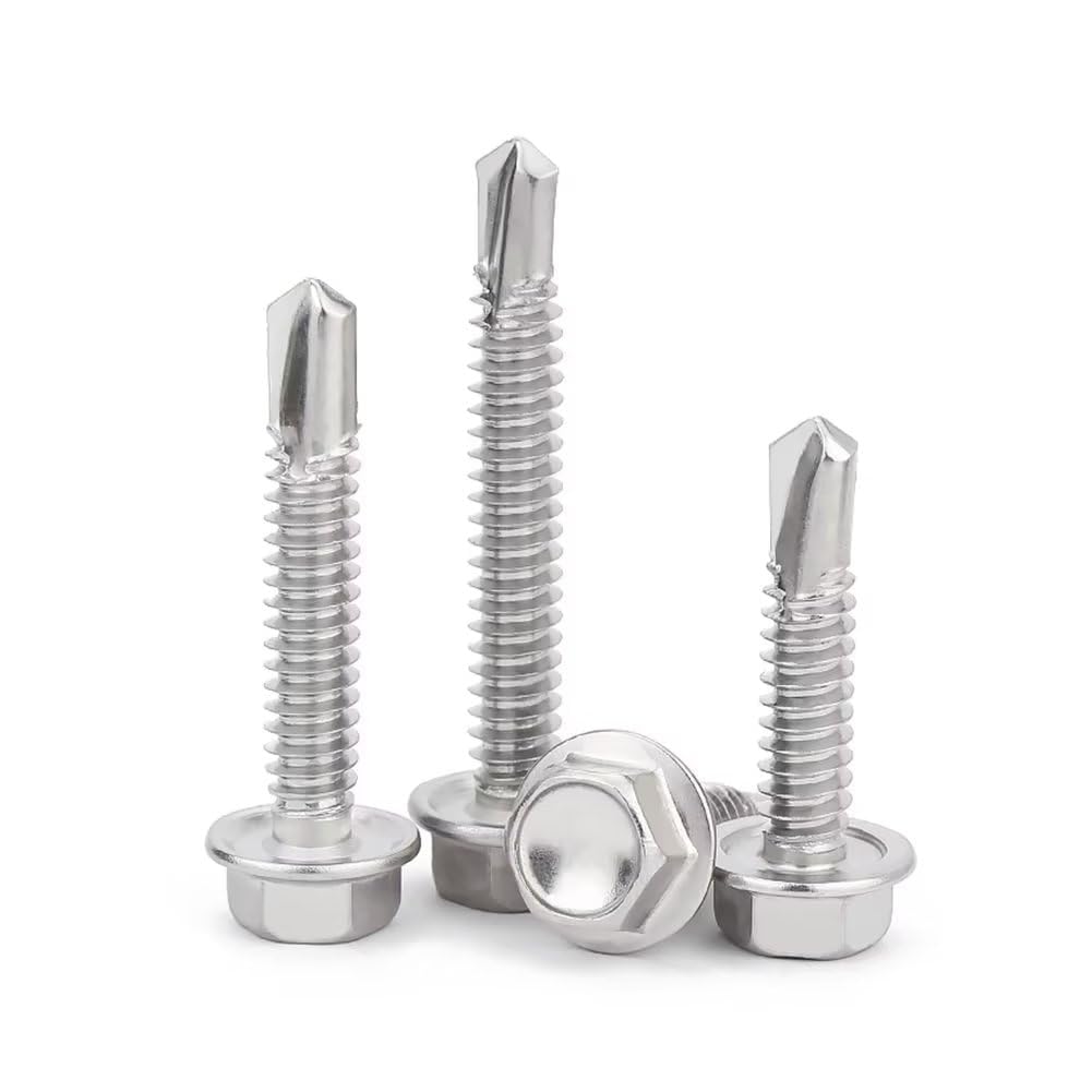 Wkręty samowiercące do dachów, 20 szt. Stal nierdzewna 410 M6.3 Długość 16~180 mm samogwintujące z łbem sześciokątnym Metalowe wkręty podkładką i 1 gniazdem(M6.3 * 165mm)