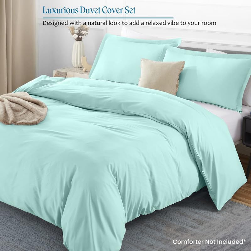 1-Piece Twin - XL Size Duvet Cover Only, 66" x 88", 100% Egyptian Cotton, 600 Thread Count, Aqua-Blue Solid, Zipper Closure, Lightweight Cooling Duvet Cover, Soft Breathable Bedding