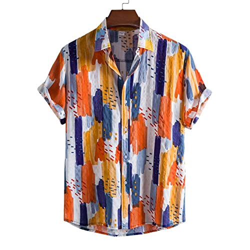 Chemise Aloha de fête à manches courtes imprimé tropical orange vif rétro décontracté