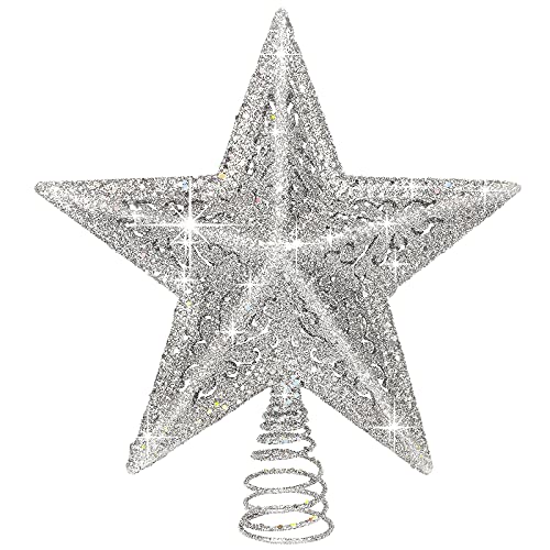 12 " Glitter Silver Star Christmas Tree Topper Christmas Star Tree Topper Tree Topper for Christmas Farmhouse Xmas Tree Topper Rustic Tree Topper Christmas Holiday Decoration (Silver)