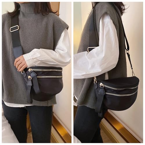 Bum Bags for Women Nylon Crossbody Bag Solid Spacious Cresent Sling Belt Half Moon Purse with Adjustable Strap Trendy Satchel2