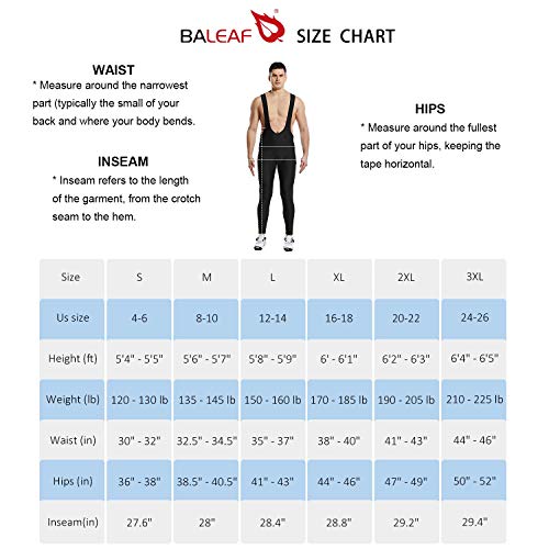 BALEAF Men's Cycling Bike Bibs Long Pants 4D Padded MTB Riding Bicycle Tights Breathable Pockets UPF50+ Black XL