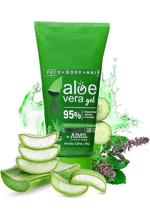 HS Natural Aloe Vera Gel | Multi Purpose Gel For Face, Body & Hair | Non-Greasy Hydrating formula With Neem, Tulsi & Cucumber Essence | Calms Sunburn & Promotes Even Skin Tone, 150 gm.