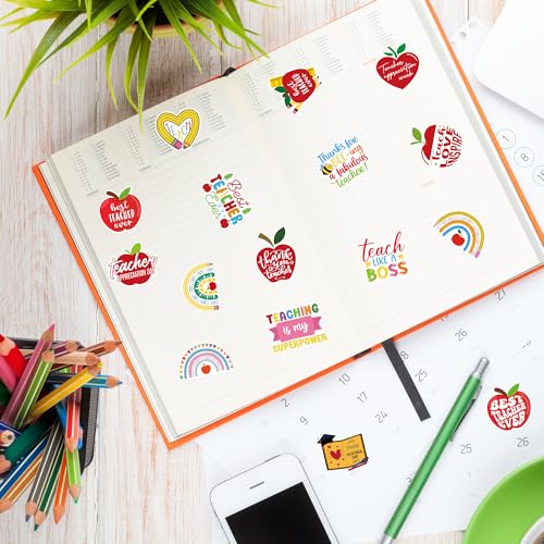Image of Teacher Appreciation Week Stickers - 1000 Pcs Happy Teachers' Day Waterproof Vinyl Reusable Laptop Stickers Coloring Book Scrapbook Water Bottle Page Activity Pad Party Favors Kids Skateboard