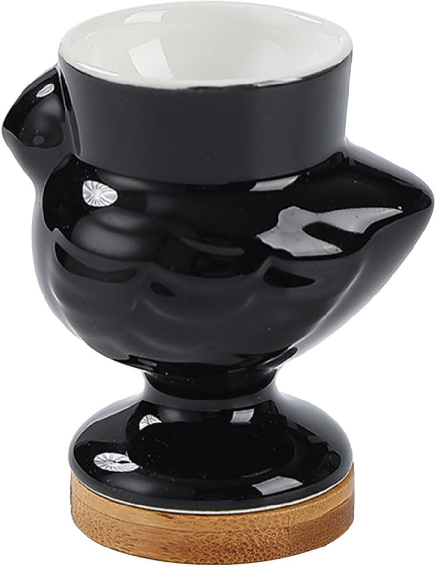 Ceramic Chick Shape Egg Holder Cup Black for Dining