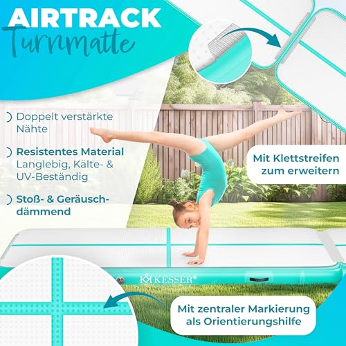 KESSER® Turnmatte Aufblasbar Airtrack 300x100x10 (Türkis) - 2