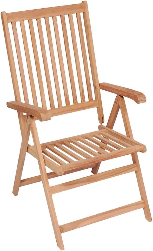 6 Pack Foldable Teak Patio Recliner Chairs, 28.1" W x 42.9" H Solid Wood Outdoor Dining Seats, 7-Position Reclining Lawn Chairs for Garden, Balcony, Deck, Brown