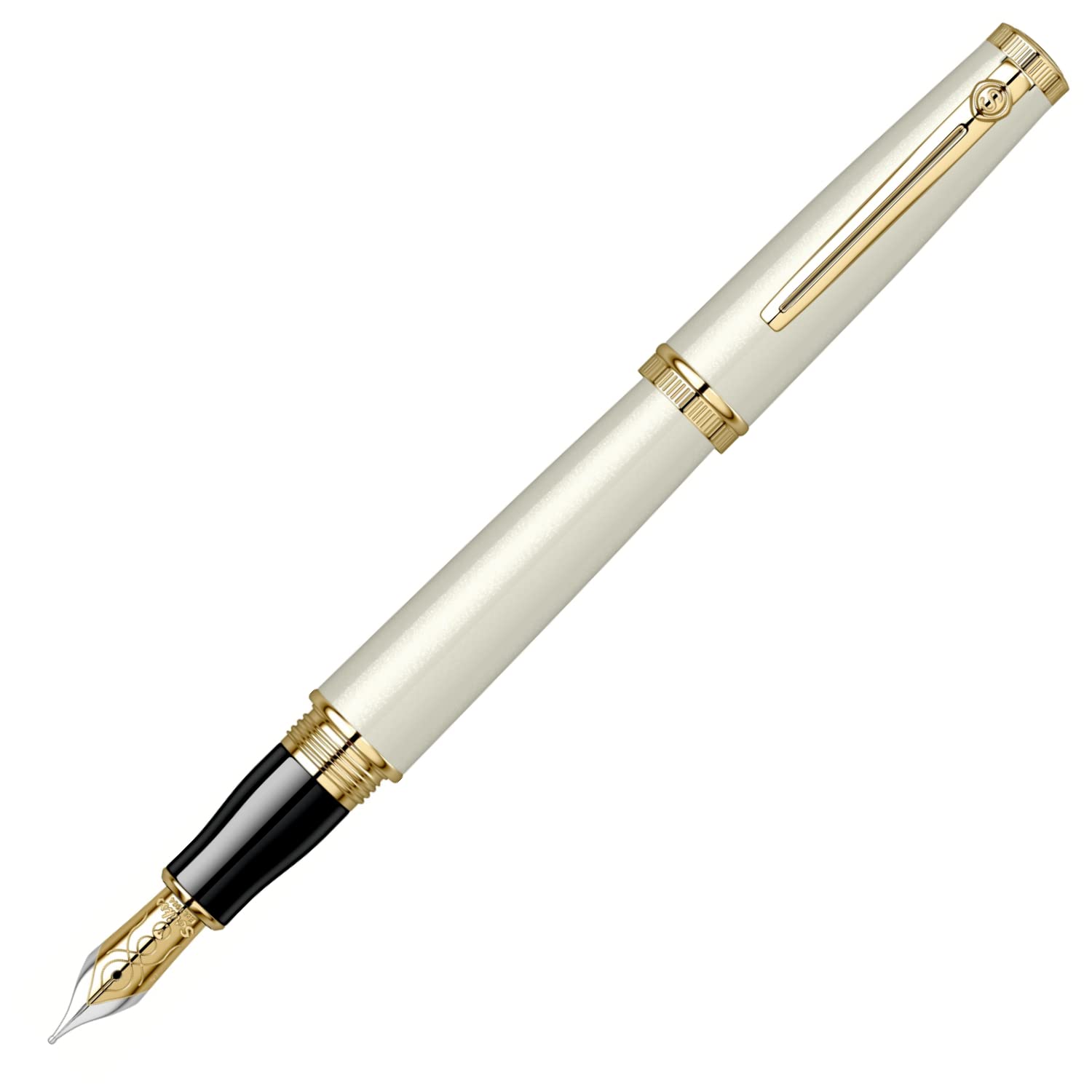 Scrikss Pearl White Luxury Designer Fountain Ink Pen | Gold Plated Medium Nib & Trims | Heritage Series | Plain Smooth Finish | for Collectors Professionals Signature
