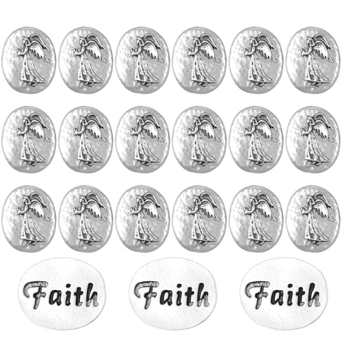 RoundFunny 24 Pcs Angel Faith Pocket Token Coin Spirit Guardian Angel Token Good Luck Pocket Coin Lucky Coins Christian Gifts for Family Friends Party Favor