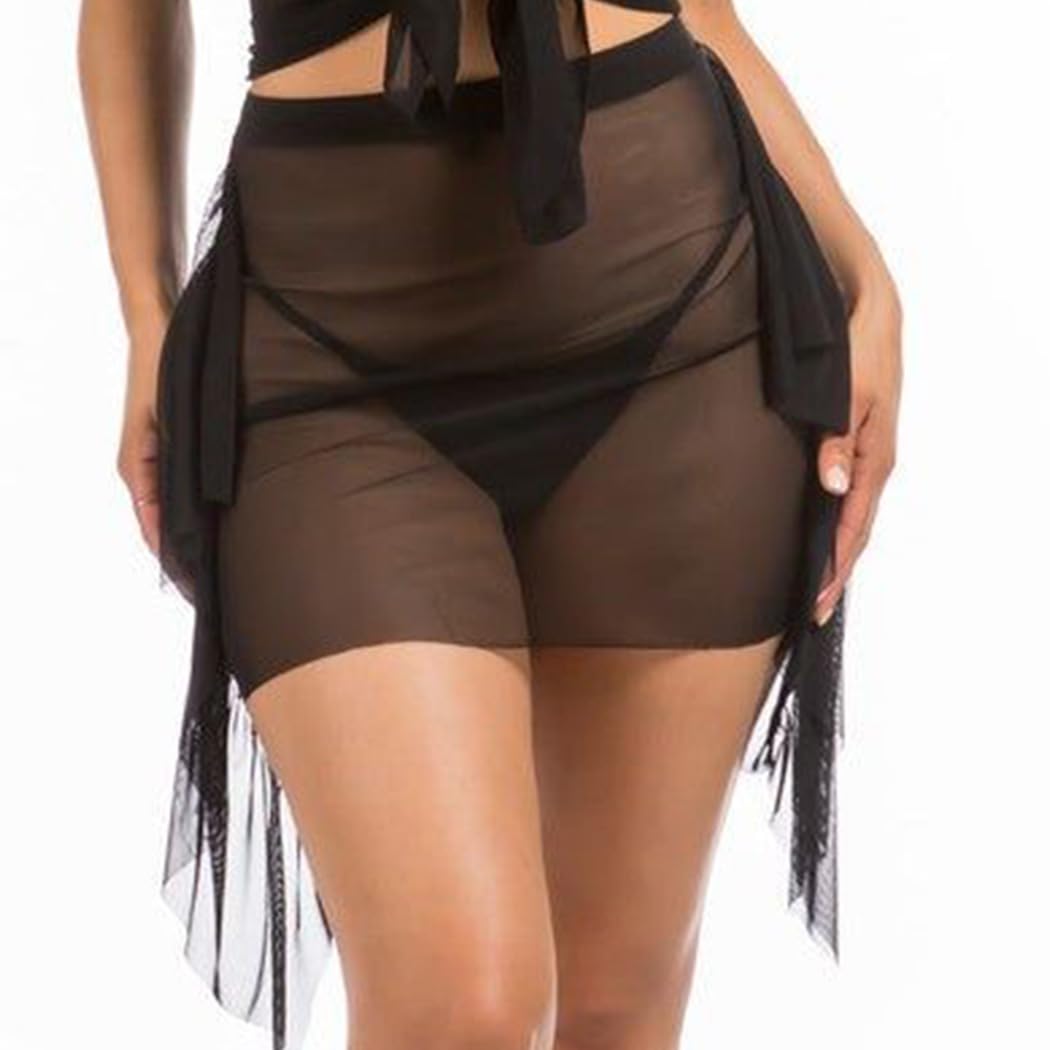 Flovel Pareo de Playa para Mujer, Bikini Transparente, Falda Corta Envolvente, Traje de Baño, Traje de Baño, Bufanda, Cubierta para Traje de Baño