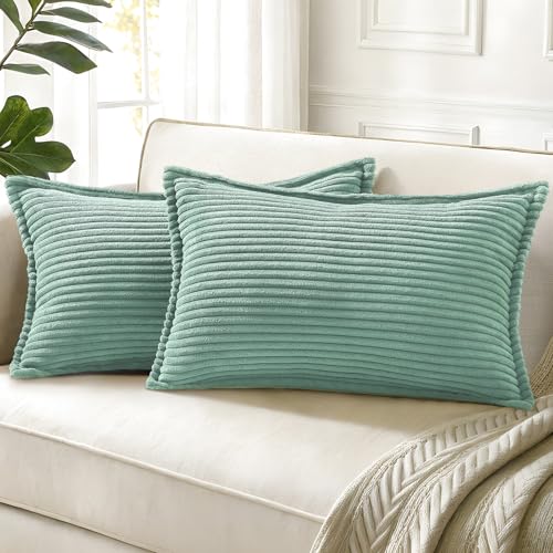 decorUhome Fall Corduroy Teal Throw Pillow Covers 12x20 Set of 2