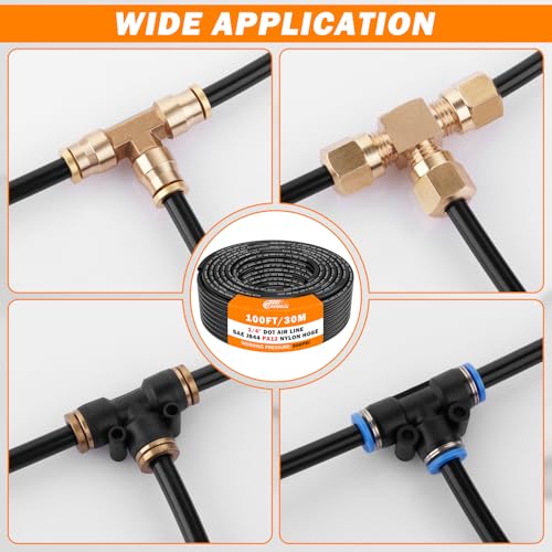 Image of CheeMuii 100 FT 1 /4 DOT Air Line 1 /4 inch PA12 Nylon Pneumatic Tubing 30.5 Meter 1 /4 Inch OD Pneumatic Air Tubing Pipe Hose Line for Semi Truck Trailer or Industrial Air System
