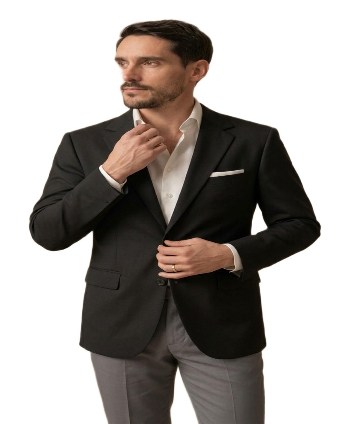 maykr Men's Black Blazer, Single-Breasted Formal Suit Jacket with Notch Lapel and Pocket Square-picture-24