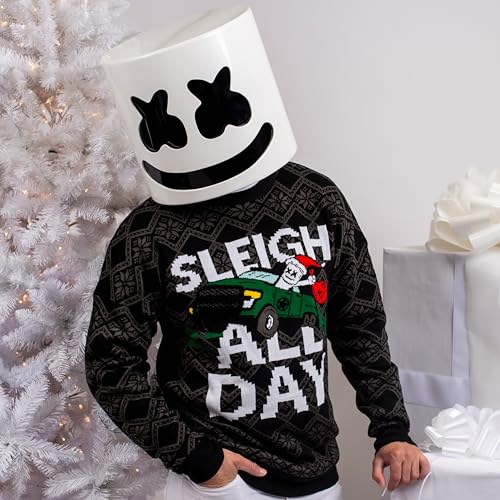 Marshmello - Black Sleigh All Day Ugly Long Sleeve Holiday Sweater - Unisex Crew Neck Pullover Sweater3