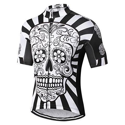 Weimostar Men's Cycling Jersey Men Mountain Bike Jerseys Short Sleeve Tops Cuff (White Skull Flower M) Cover