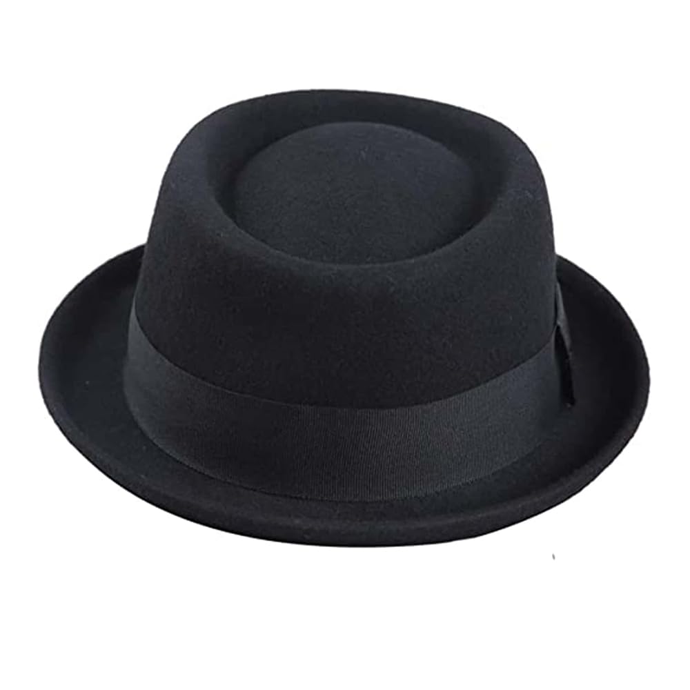 HIMESPORT Kapelusz wieprzowy - męski brązowy wełniany filc Fedora - Heisenberg kapelusz - styl klasyczny - wiosna, jesień - rozmiar M (58cm)