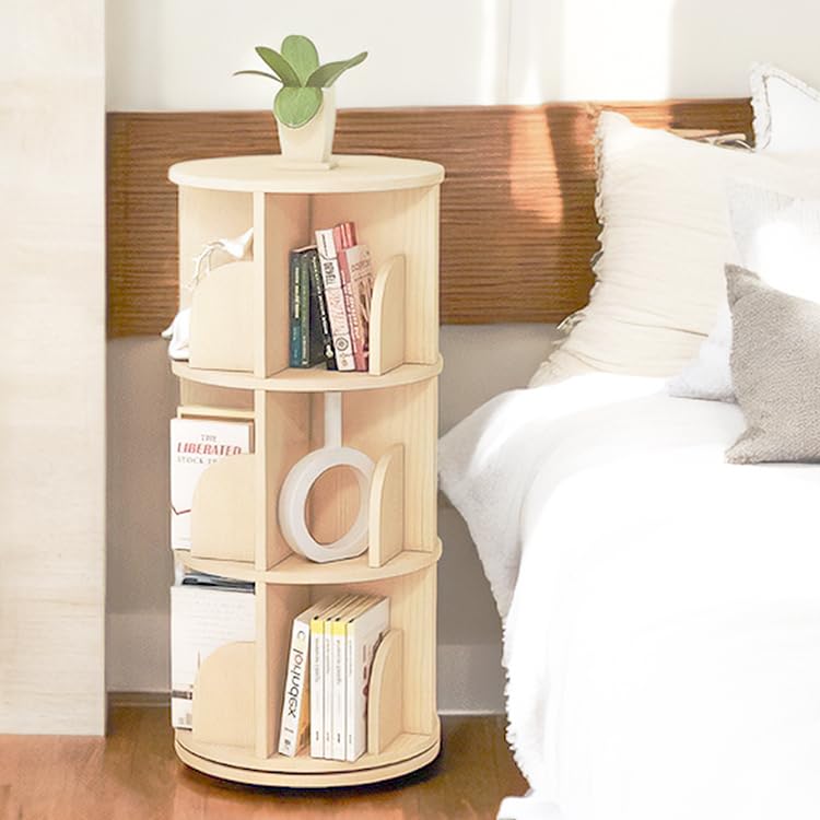 Amazon｜[MRG] 回転式本棚 絵本 3段 子供 天然木 大容量 スリム
