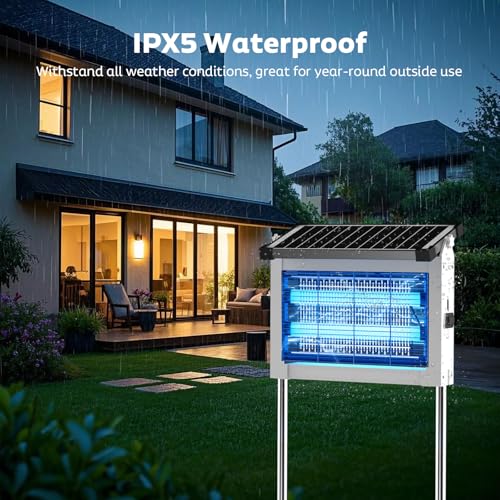 Image of OnBeam Solar Bug Zapper Outdoor, 4500V Mosquito Zapper Fly Trap for Patio | 10W Solar Panel, IPX5 Waterproof, Auto Mode, Solar Powered, USB C Charging, Electric Rechargeable Mosquito Killer for Garden