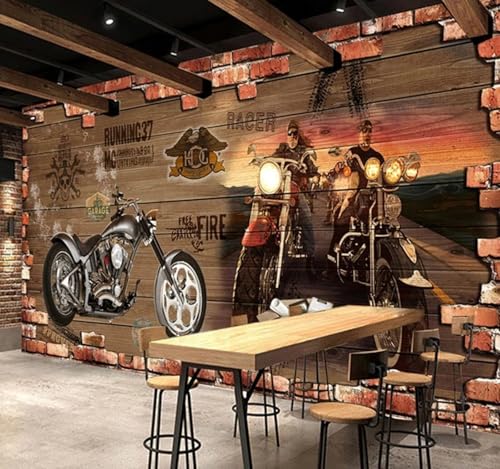Tzxztt Retro Motocicleta Pared De Ladrillo Vetas De Madera Creativo Papel Pintado 3D Seda Texturizada Primera Calidad Neutros Material Ideal Para SalóN Dormitorio-430cm×300cm