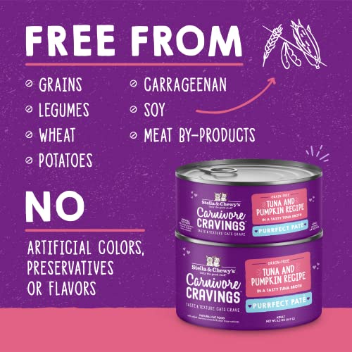 Stella & Chewy's Carnivore Cravings Purrfect Paté - Premium Grain-Free Wet Cat Food - Tuna & Pumpkin Recipe - High Protein with Bone Broth - Perfect for Picky Eaters - 5.2oz Cans (24 Pack) - image 3
