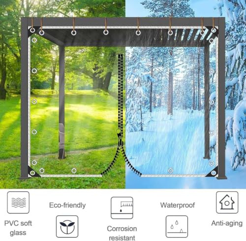 Lona de PVC transparente de alta resistencia, panel impermeable con cremallera para exterior 6