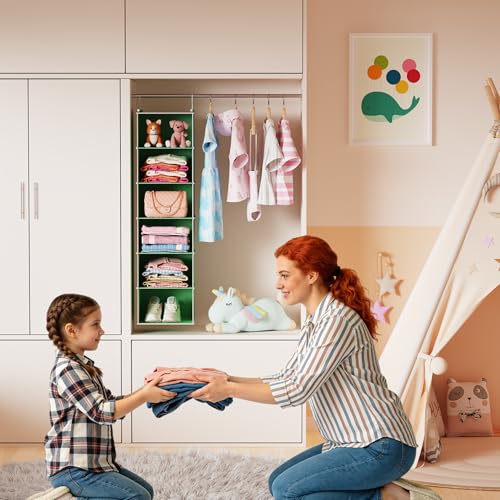 Image of MAX Houser 6-Shelf Hanging Closet Organizer, Hanging Storage Shelves with 2 Sturdy Hooks Space-Saving for Bedroom, Foldable (Green)