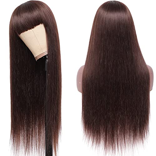 Image of Bangs Chocolate Brown Color HAIR WIG WITH BANGS FULL HEAD FOR DIFFERENT OCCASIONS
