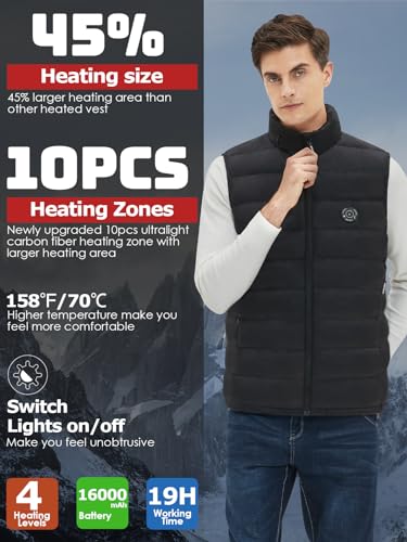 Men's Heated Vest with 16000mAh Battery Pack - 10 Heating Zones Heated Jacket, Lightweight Waistcoats for Outdoor2