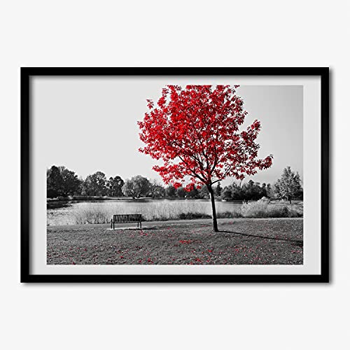 Tableau Moderne Tulup Peinture 70x50 cm Arbre Rouge Cadre MDF de Qualité