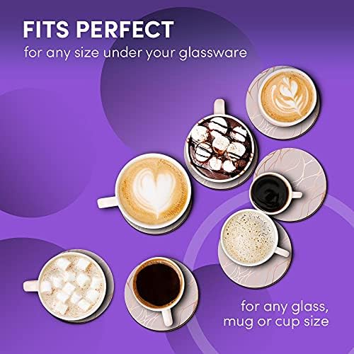 Destination Coasters (Set of 2) Round with - Rose Gold Marble Effect Drink Glossy Coasters/Tabletop Protection for Any Table Type #2452