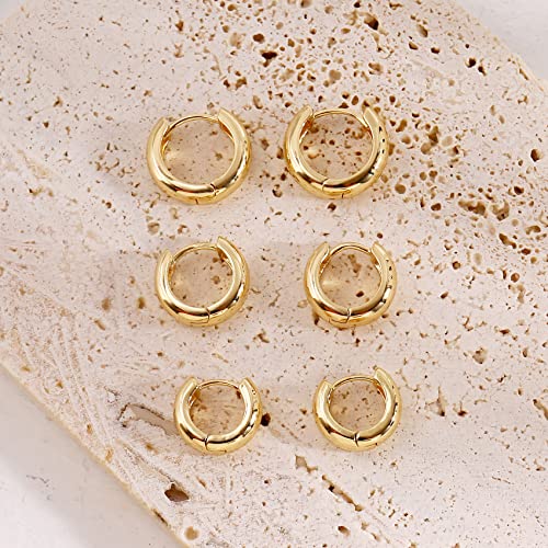 CONRAN KREMIX Mini Thick Gold Chunky Hoop Earrings Lightweight Gold Plated Huggie Hoops For Women 14MM by CONRAN KREMIX - Image 5