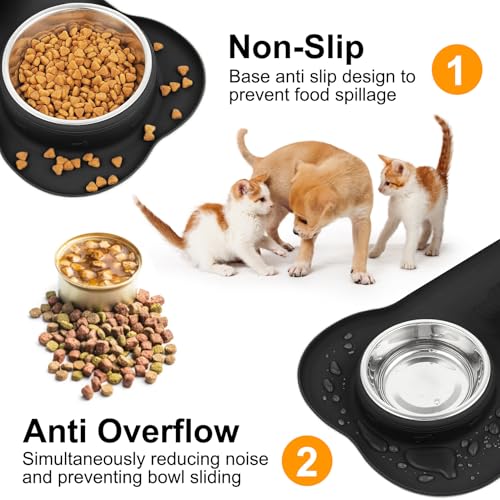 Futternapf Hunde Katzen, Fressnapf Hundenapf Kleine Hunde Napfset, Edelstahl Katzenapf Wassernapf Hund mit Nicht Kleckern, mit 1 Hundenapf Unterlage Rutschfest Silikon Tablett Matte( S 36 x 21 cm)