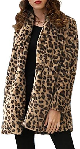 Women's Winter Long Sleeve Coat Faux Fur Overcoat Plus Size Fluffy Top Jacket Leopard