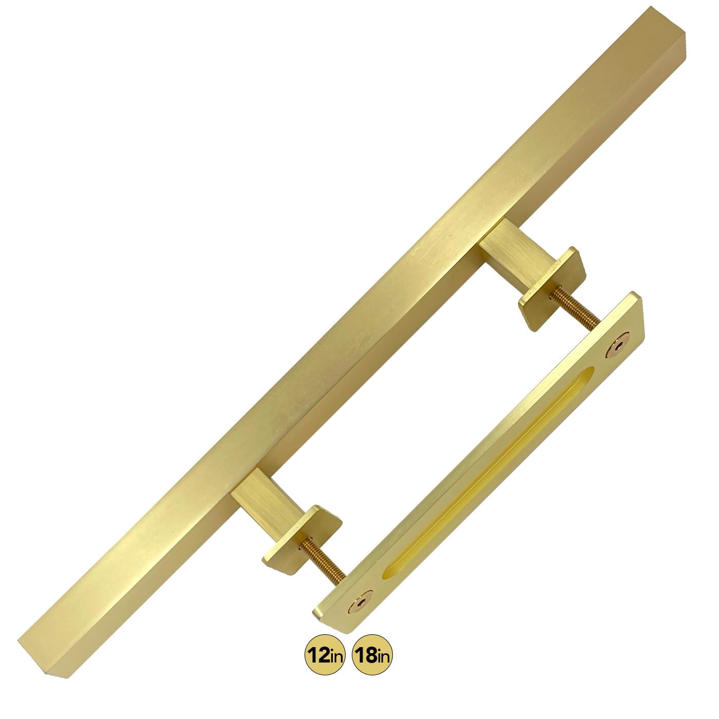 Rio Salto 18-Inch Brushed Brass Gold Barn Door Handle Kit, Closet Door Handle Stainless Steel, Pull Handle and Flush Handle Set, Heavy Duty Large Sliding Door Handles Hardware Included (1-Door Pack)