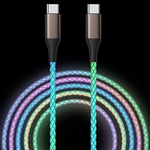 USB C to USB C Cable Light up Type C Charger Cable 60W USBC to USBC Cord Led Type C to C Fast Charger Cord for iPhone 17/16/15/iPad MacBook Samsung Galaxy S25 S24 S23 (Multicolored 6FT)
