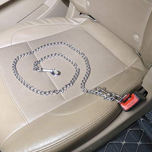 Mogoko Stainless Steel No Chew Dog Car Seat Belt, Pet Vehicle Safety Restraint Cable, Heavy Duty Big Canine Dog Car Leash Strap With Double Clip And Latch Attachment-33 Inch #TOP4