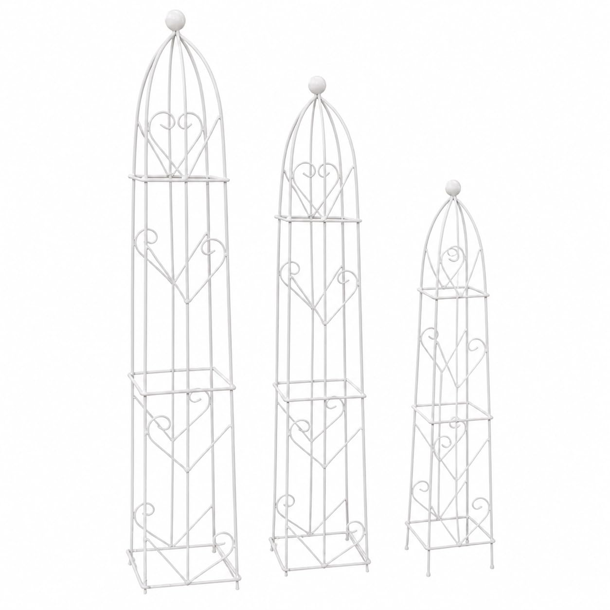 Support Vertical d'Obélisque rockible Blanc Vieilli avec Colonne Métallique de Jardin