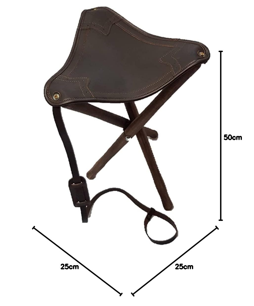 Silla para perdigón, Patas de Madera y culera de Cuero, con Correa para el Transporte (50CM)