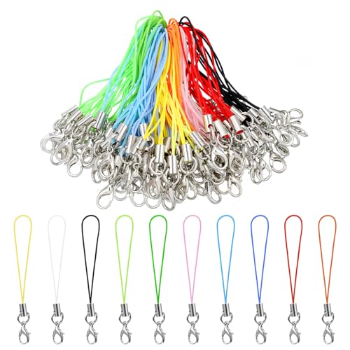 Quilax 100 Stück Handyanhänger Schlaufen,Handy Lanyard mit Karabiner,DIY Handyanhänger Bastelarbeit,Schlüsselanhänger-Bastelset zum Aufhängen Weihnachtsbäumen,Key Pendant,für Sticks,Pfeife(10 Farben)
