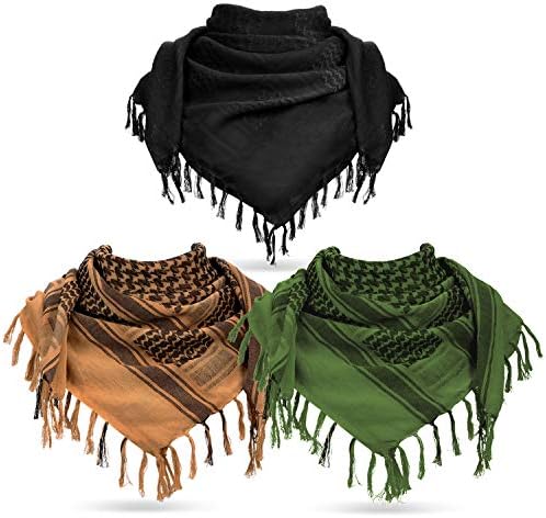 3 Pieces Military Shemagh Tactical Desert Scarf Cotton Keffiyeh Fringe Scarf Arab Plaid Head Wrap Scarf for Women Men