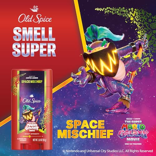 Image of Old Spice Aluminum Free Deodorant for Men, Old Spice x The SuperMario GalaxyMovie, 24 /7 LastingFreshness, Lasting OdorProtection, Smell Super w /Space Mischief, Amped AmberScent, 3 Ounce(Pack of 12)