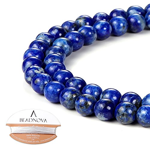 Image of BEADNOVA Blue Lapis Lazuli Beads Natural Crystal Beads Stone Gemstone Round Loose Energy Healing with Crystal Stretch Cord for Jewelry Making (6mm, 62-64pcs)