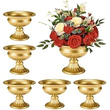 Small Gold Vase Centerpieces - 4.7Hx6.2W Mini Urn Vases with Liners - Small Pedestal Bowl Vase for Wedding Reception Engagement Bride Xmas Tabletop Decor, Set of 6