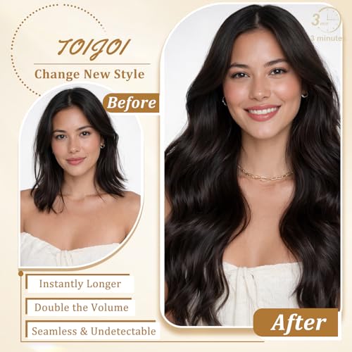 Image of Clip in Hair Extensions Real Human Hair, Human Hair Extensions Clip ins | Tangle Free, No Shedding, Human Hair Clip in Extensions, Seamless Invisible, Volume, Double Weft, 8PCS, 100g, Straight