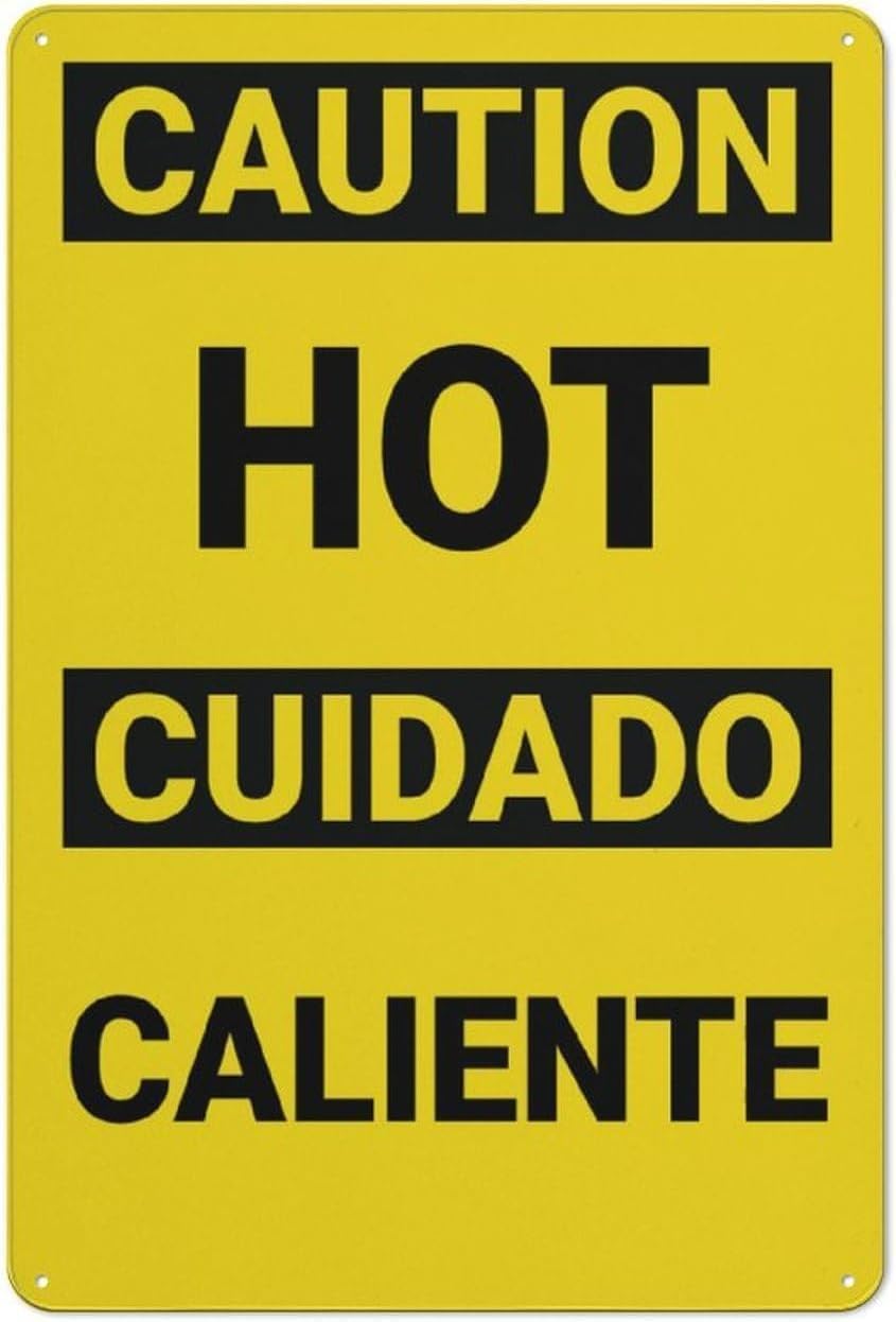 Spanish Hot Surface Warning Sign, Garage Leisure Area High Temperature Safety Metal Sign 12x8 Inch