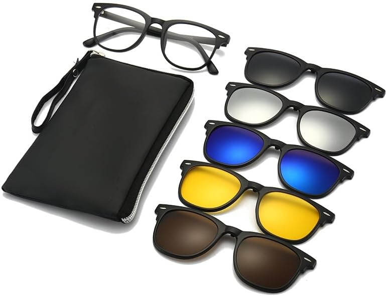 5 in 1 Magnetic Clip Nearsighted Sunglasses Glasses, Night Driving Clip Myopia Night vision Glasses