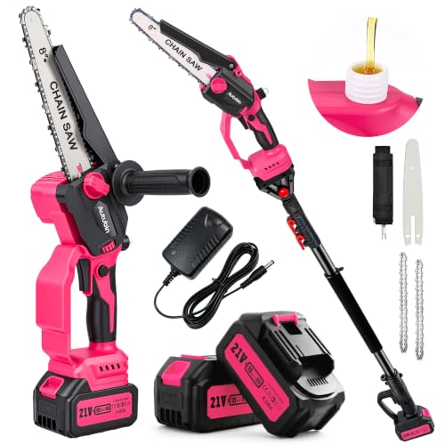 Image of 2-in-1 Pink Cordless Pole Saw for Tree Trimming, Branches Cutting
