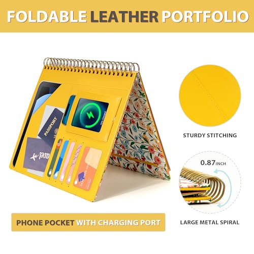 Image of Ospelelf Clipboard with Storage for Men Women, Leather Padfolio Portfolio Organizer 5 Folders with 10 Pockets, Spiral Clipboard Folio with Notepad for Letter Size, Elastic Closure and Pen Loop Floral