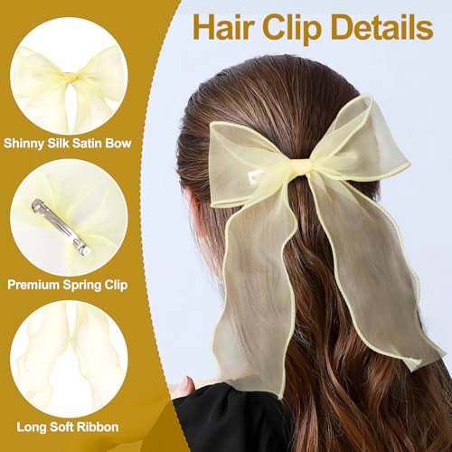 Pinza moño grande para cabello, lazo amarillo elegante miniatura 4